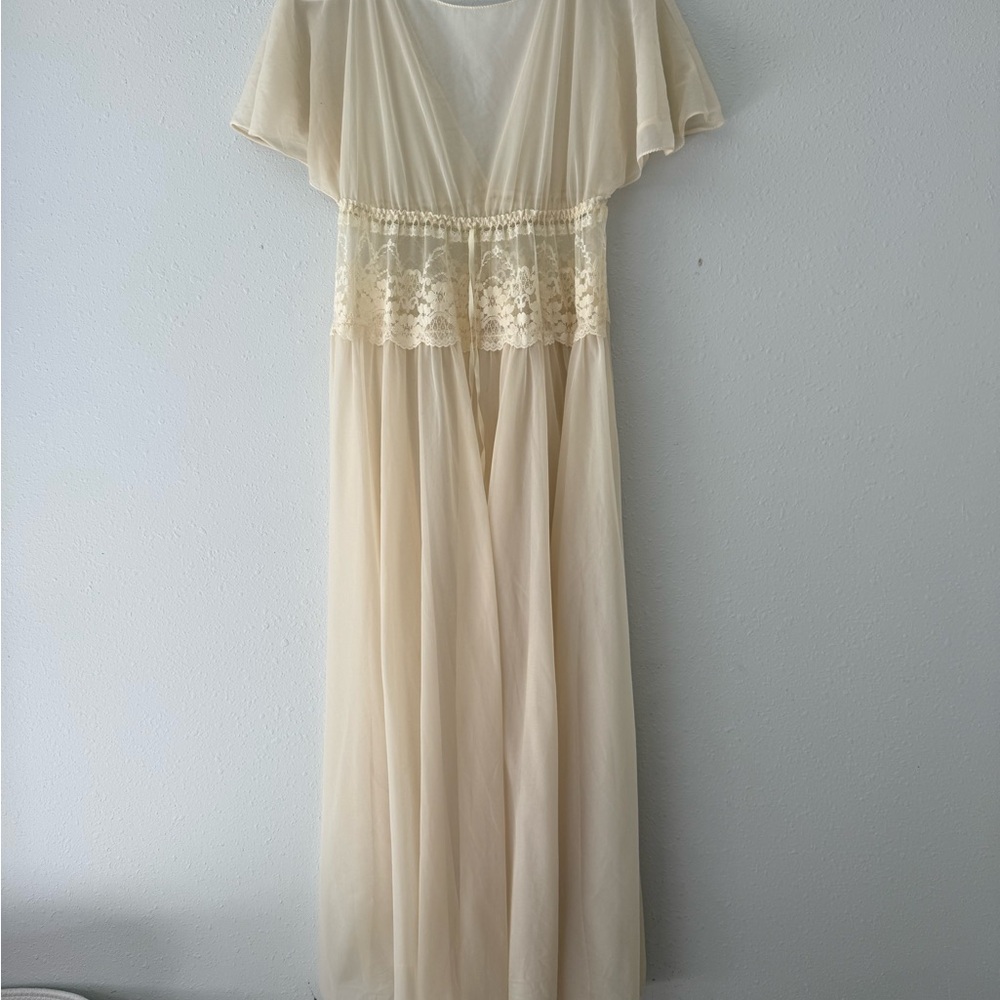 Vintage Elegant Cream Sheer Maxi Dress size M